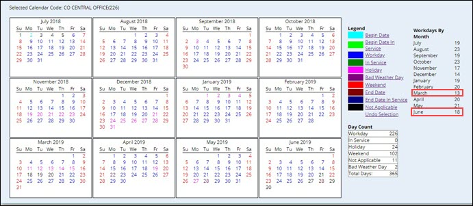 Workday Calendar Example
