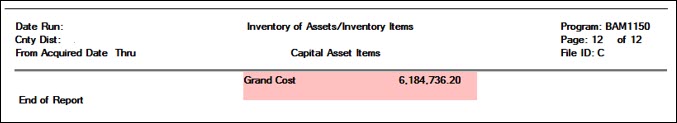 BAM1150 Capital Assets/Inventory Listing Report