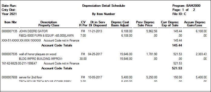 Depreciation Detail Schedule Report