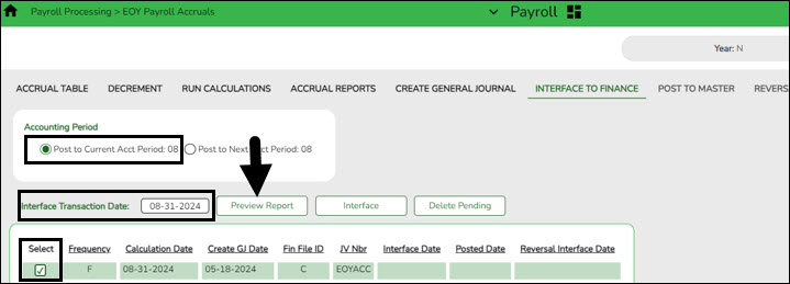 Interface to Finance Tab