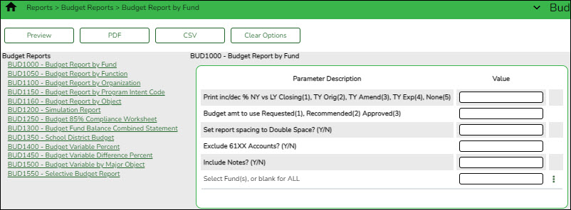 Budget Reports Page