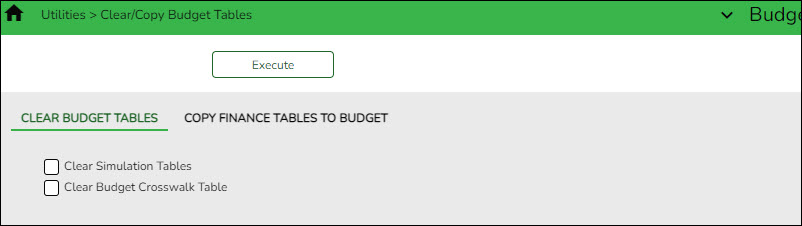 Clear Copy Budget Tables Page