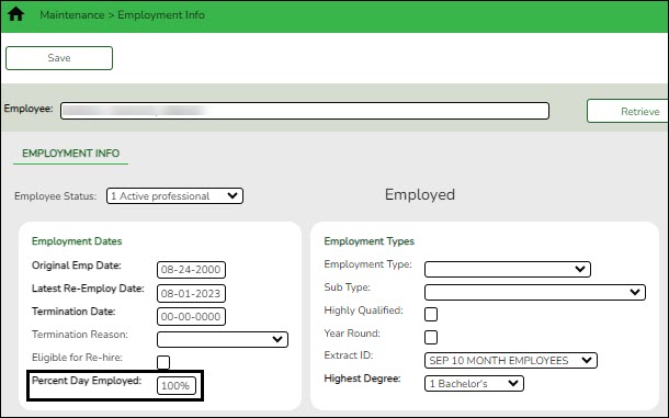 Employment Info Page