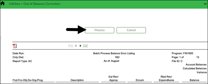 Batch Process Balance error Listing