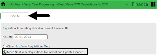 Clear Move NYR Requisitions to CYR Page