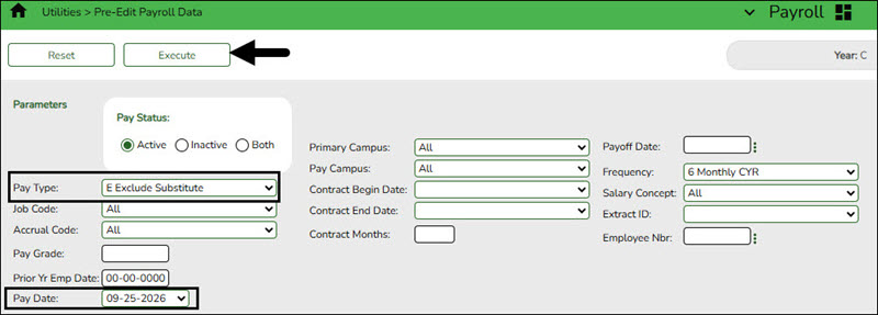 Pre-Edit Payroll Data Page