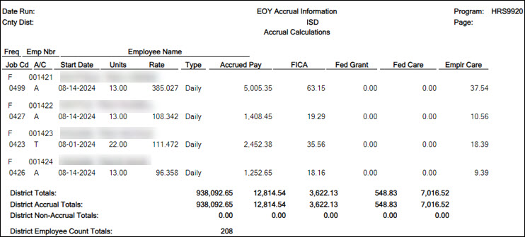 EOY Accrual Information Report