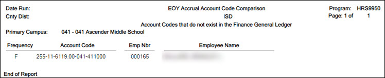 EOY Accrual Account Code Comparison Report