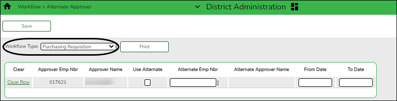 District Administration Workflow Alternate Approvers