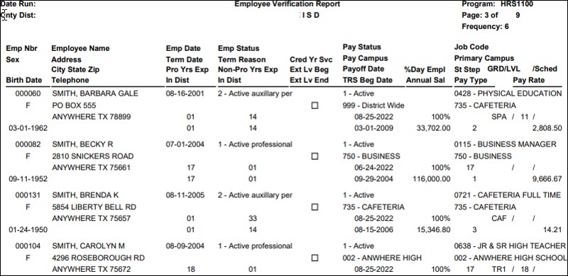 HRS1100 Employee Verification Report