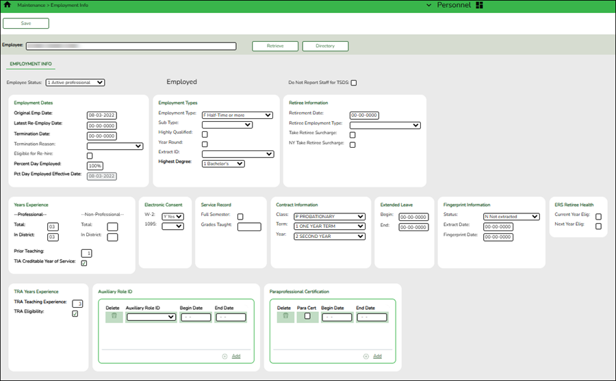 Employment Info Tab Pay Type 1 Example