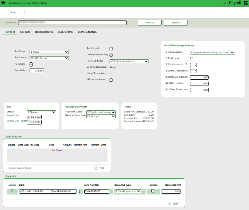 Pay Info Tab Pay Type 1 Example