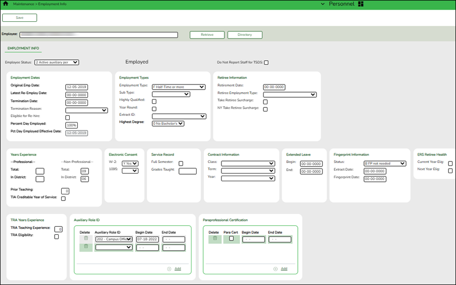Employment Info Tab Pay Type 2 Example