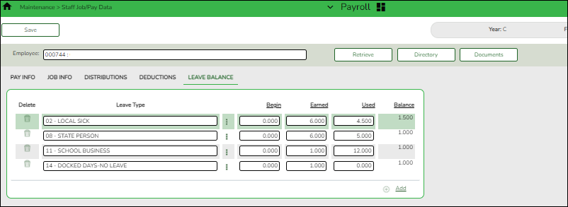 Payroll Leave Balance Tab