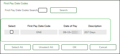 Salary Simulation First Pay Date Code Lookup