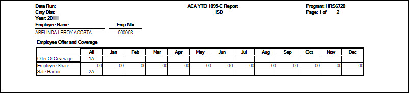 Sample ACA 1095C YTD Report