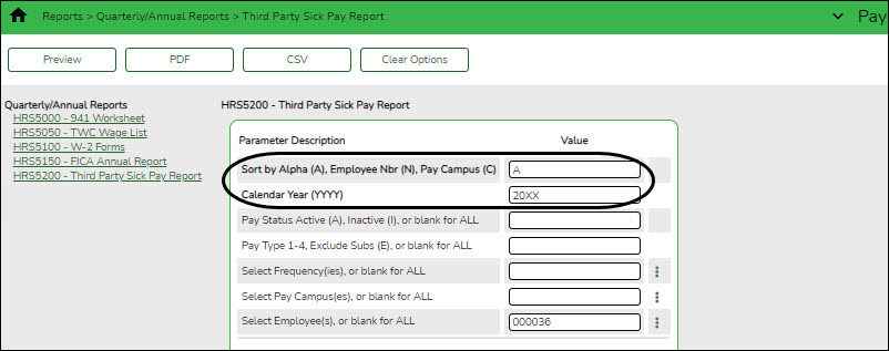 Third Party Sick Report Parameter Page