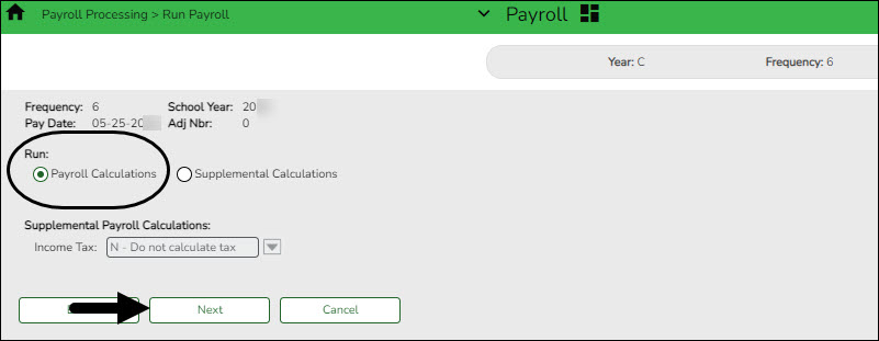 Run Payroll Calculations Page