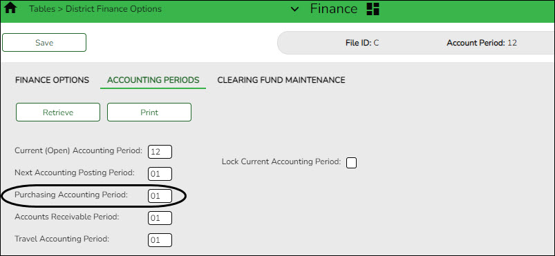 District Finance Options Purchasing Accounting Period
