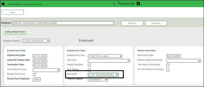 Employment Info page