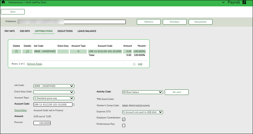 Distributions Tab Retiree Example