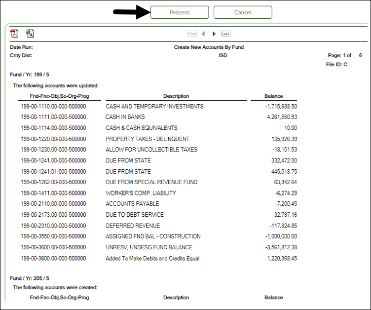 Create New Accounts by Fund Report