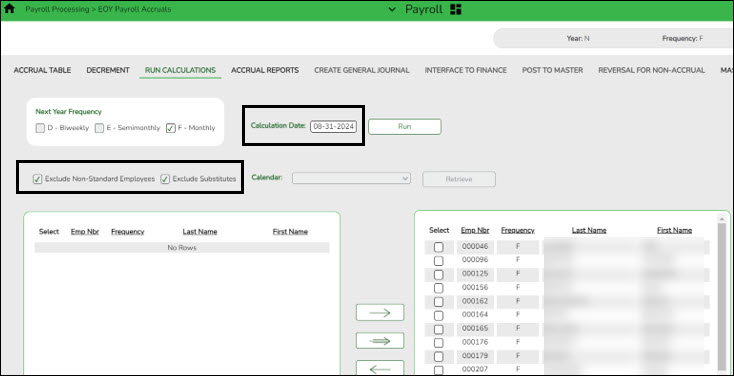 Run Calculations Tab With Selected Employees