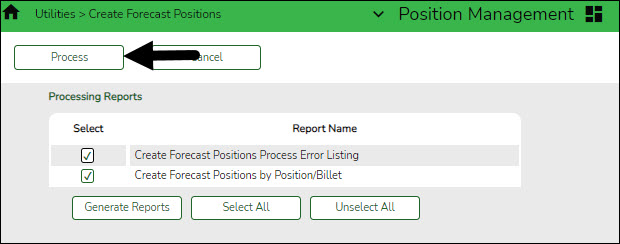 Create Forecast Positions Processing Reports