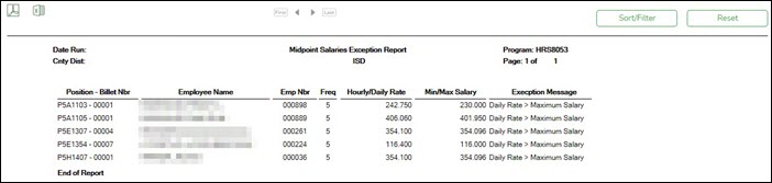 HRS8053 Midpoint Salaries Exception Report