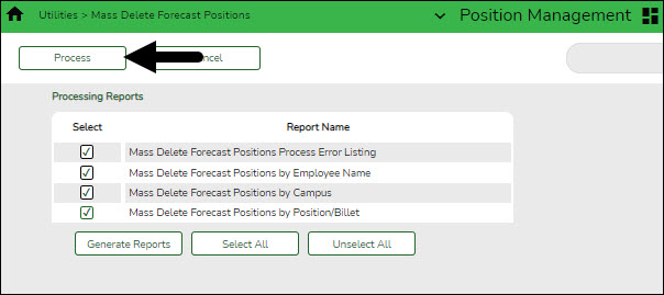 Mass Delete Forecast Positions Processing Reports