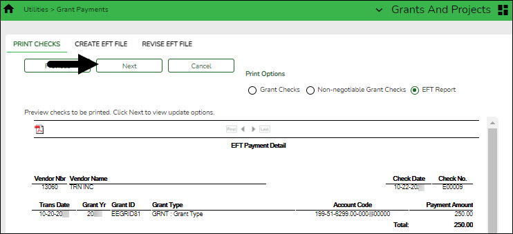 EFT Payment Detail Report