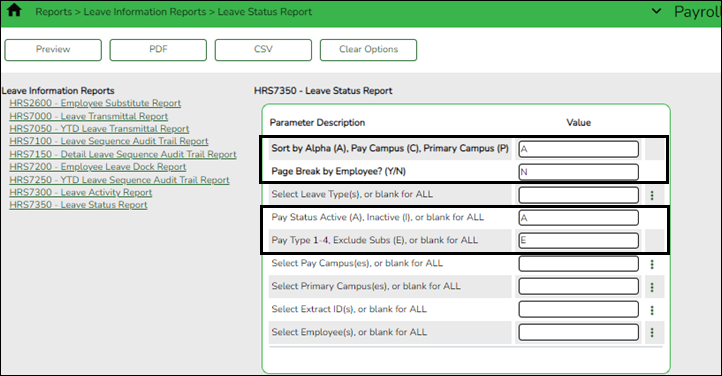 HRS7350 - Leave Status Report