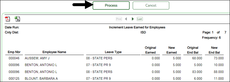 Increment Leave Earned Report