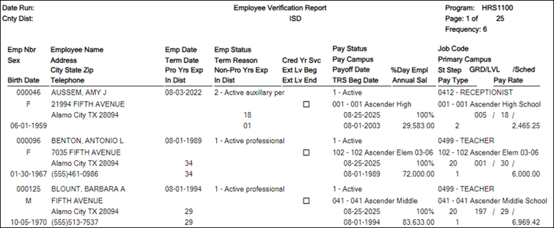 HRS1100 - Employee Verification Report