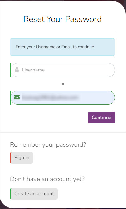 Reset Password Page