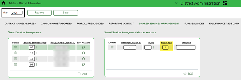 Shared Services Arrangement Tab