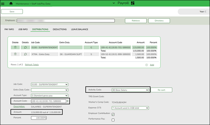 Distributions Tab