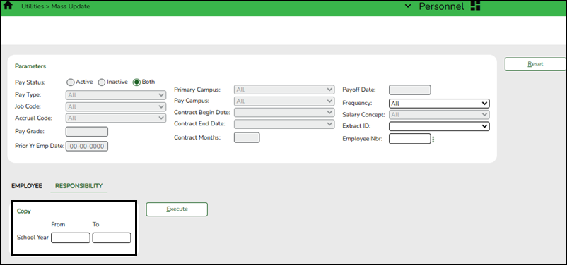 Mass Update Responsibility Tab