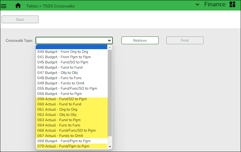 TSDS Crosswalks Page