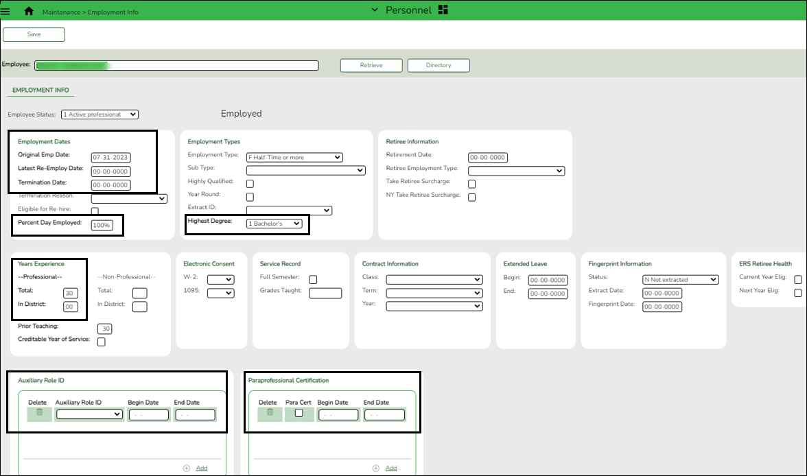 Employment Info Tab