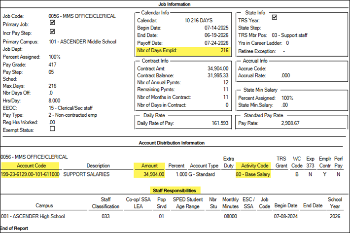 HRS1250 Report Listing