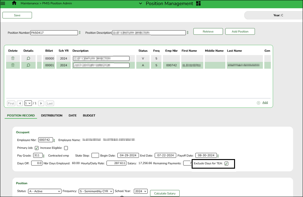 Position Record Tab