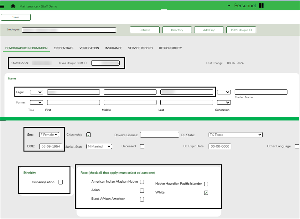 Demographic Information Tab