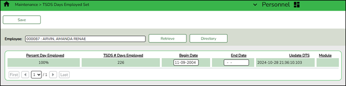 TSDS Days Employed Set