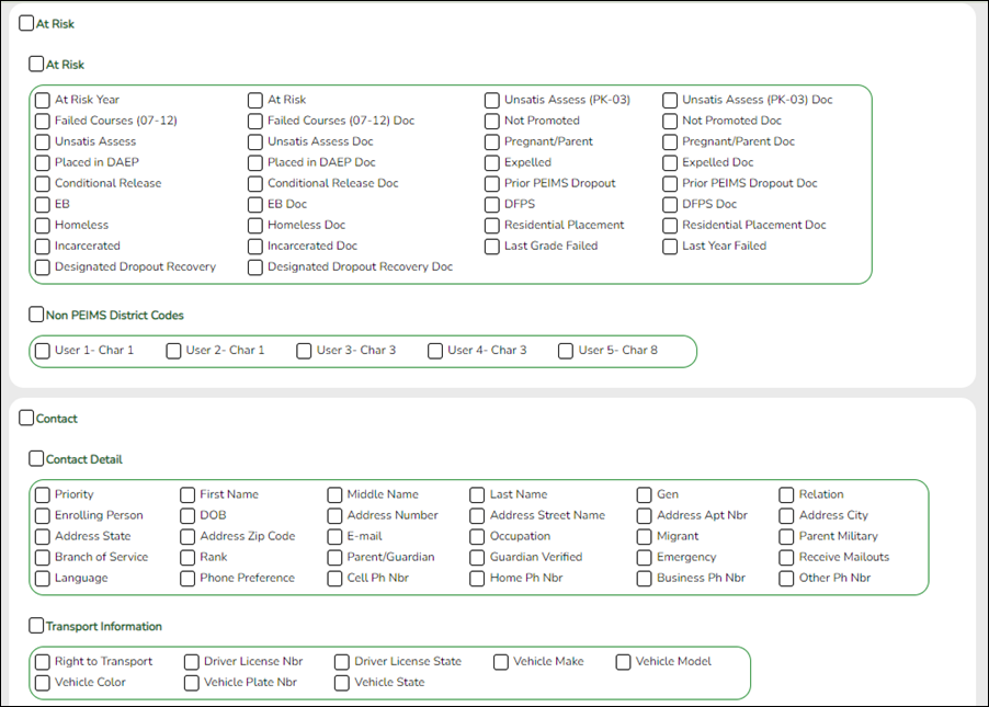 Create Registration Report page starting with At Risk fields