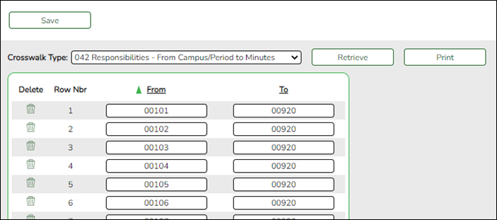 snippet of Crosswalks page with 042 table selected