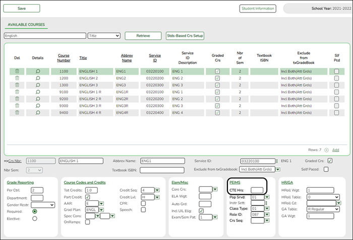 District master Schedule tab with TSDS summer elements highlighted