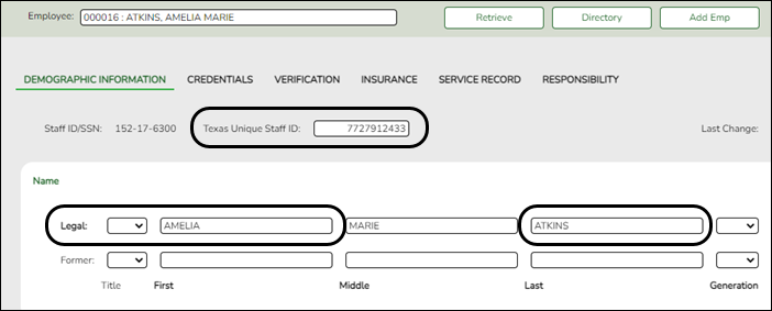 snippet of Demographic Information tab with ECDS elements highlighted