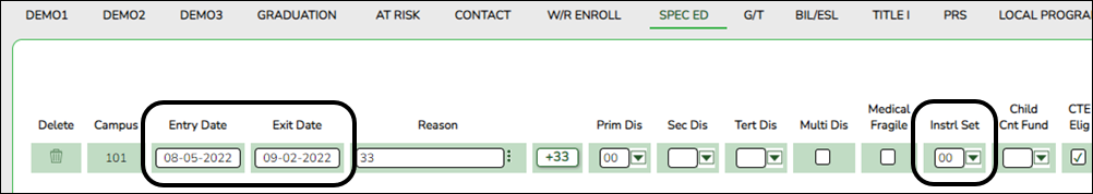 Registration Spec Ed tab