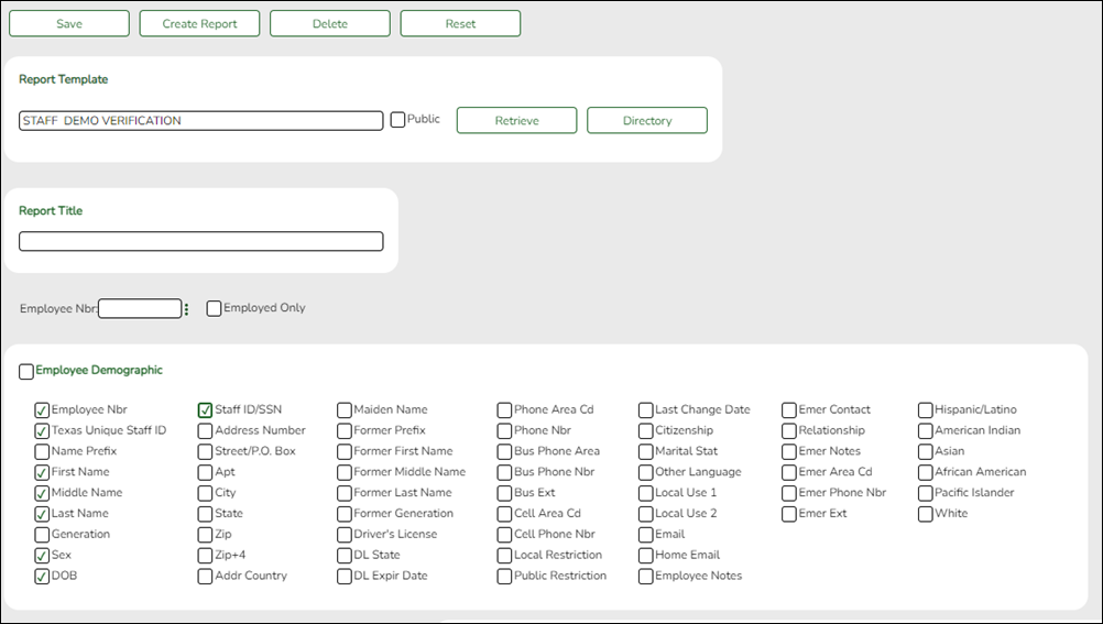 snippet of Create HR Report with ECDS elements highlighted